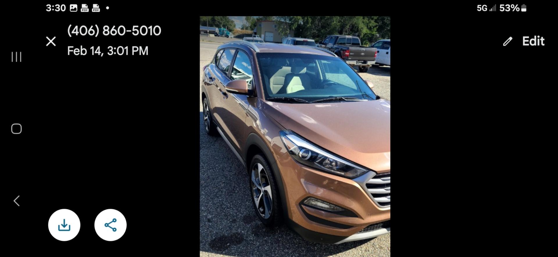 2017 Bronze Hyundai Tucson , located at 923 US HWY 87 E., Billings, MT, 59101, (406) 245-0456, 45.795788, -108.451881 - Nice limited turbo, 1.6L, Sport. Tires at 95%. All wheel drive, Auto windows doors locks tilt cruise, Navigation, Back up cameras, Heated cloth seats, Immaculate. John at 4062080659 - Photo#0